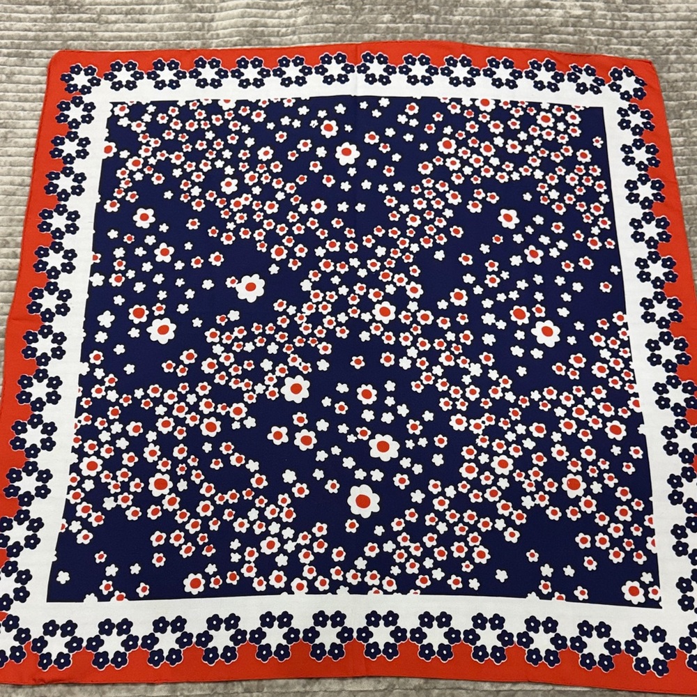 Floral Patterned Scarf with Orange and Blue Accents
